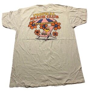 Peanuts Snoopy Tropical Beach Club Graphic T-Shirt XL Beige NWOT